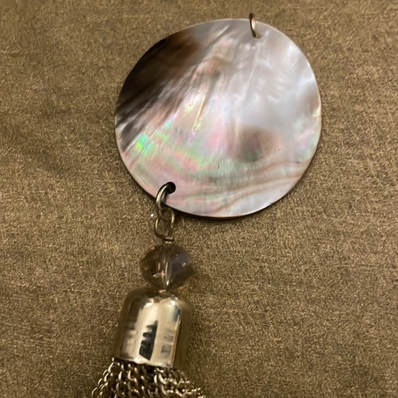 Shell Pendant with Tassel and Pearl Fringe Dangle Earrings - Picture 2 of 4